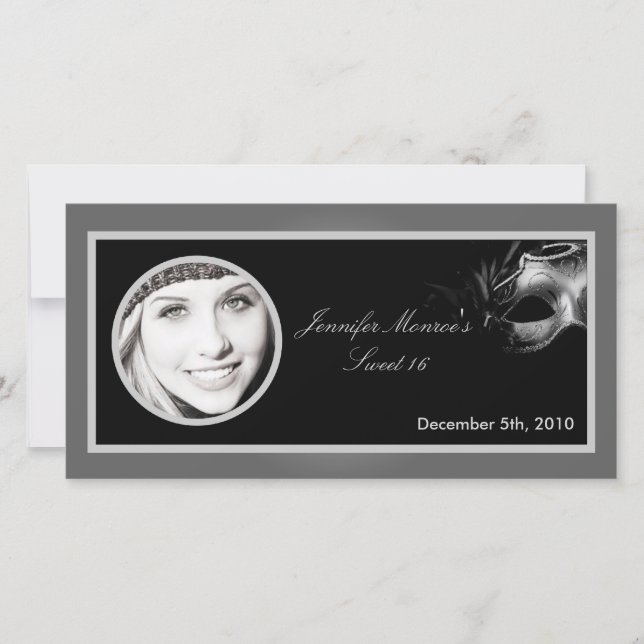 4x8 Sweet 16 Silver Black Party Faire-part (Devant)