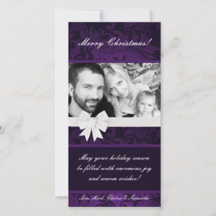 4x8 Violet Floral Bow Ribbo Carte de Noël