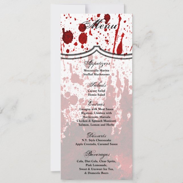 4x9.25 Cartes de menu Blood Splatter Vampire Gothi (Devant)