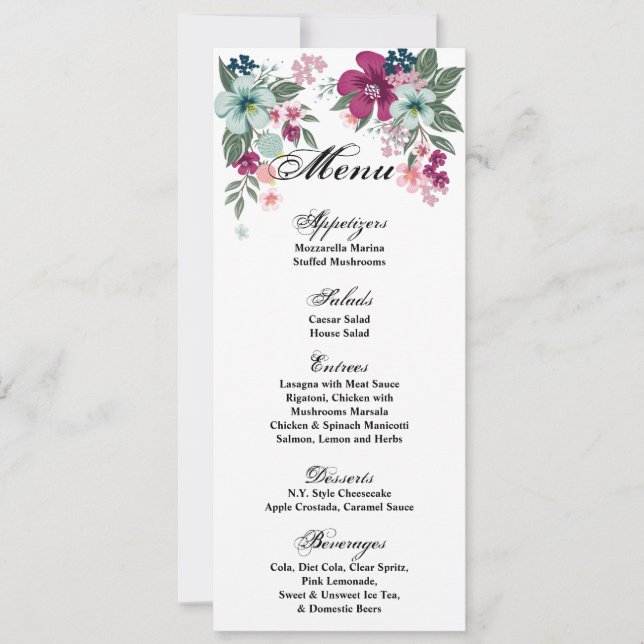 4x9.25 Cartes de menu Fleur tropicale en blanc (Devant)