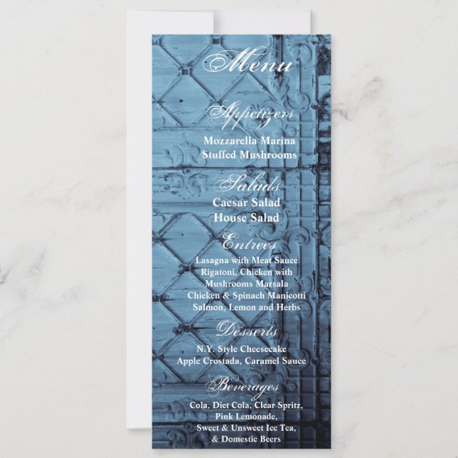 4x9.25 Cartes de menu Pays de plafond du panneau d (Devant)