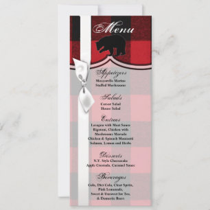 4x9.25 Cartes de menu Rouge Buffalo Plaid Bear Noi