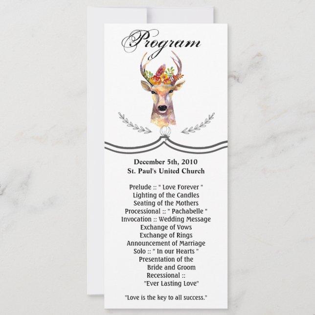 4x9.25 Cartes de programme Boho Deer Buck Head Bro (Devant)