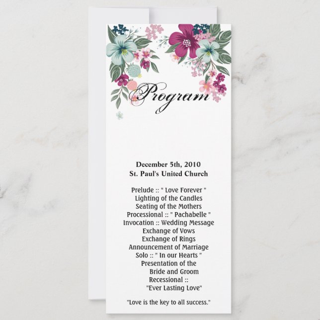 4x9.25 Cartes de programme Fleur tropicale en blan (Devant)