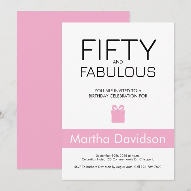50 and Fabulous | 50th Birthday Invitation (Devant / Derrière)