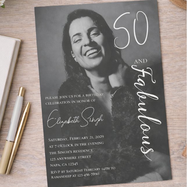 50 and Fabulous Photo Birthday Party Invitation  (Créateur téléchargé)