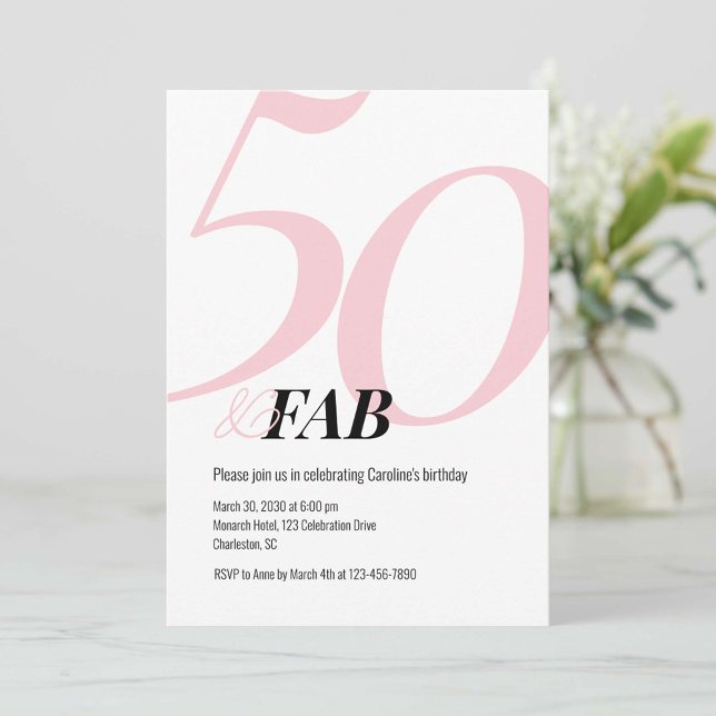 50 and Fabulous Pink Birthday Party Invitation (Créateur téléchargé)