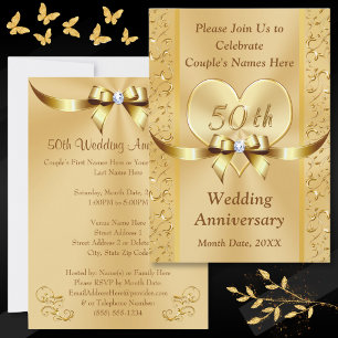 50 Anniversaire Mariage Cartes d'invitation Or