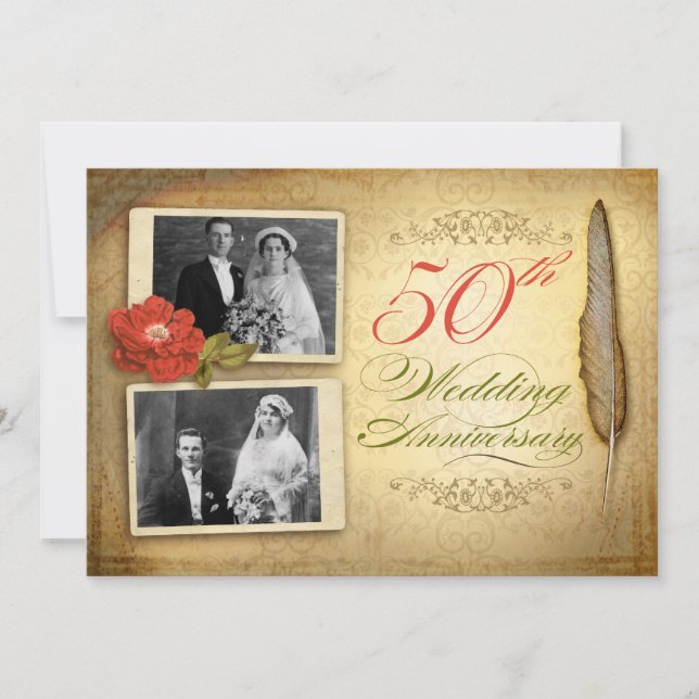 50 ans de mariage deux photos invitations vintage (Devant)