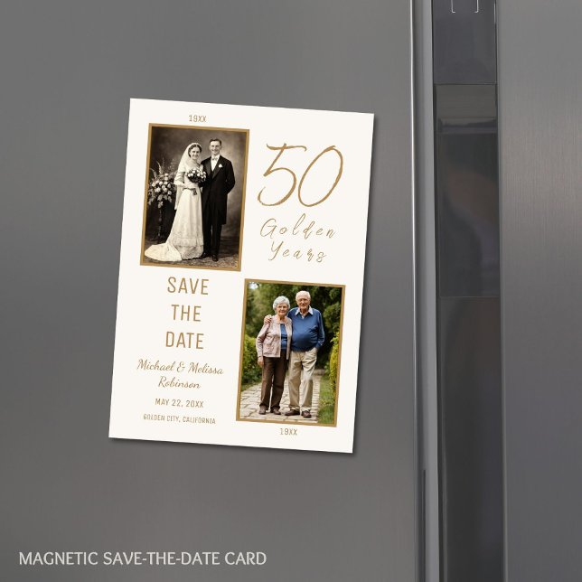 50 ans d'or Enregistrer la date Carte magnétique i (50th anniversary save the date magnet with photo collage)