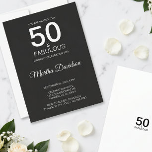 50 ans et Fabuleux Invitation Élégante Noire
