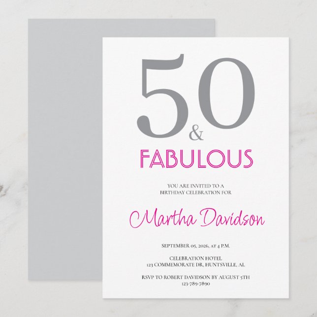 50 ans et Fabuleux | Invitation pour 50e anniversa (Devant / Derrière)
