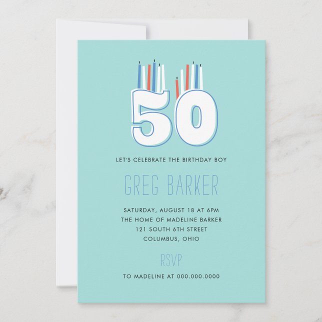 50 bougies Invitations de fête du 50e anniversaire (Devant)