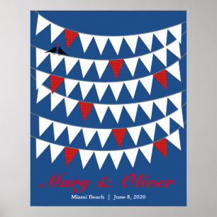 50 Bunting Red Blue Mariage Poster du livre d'or
