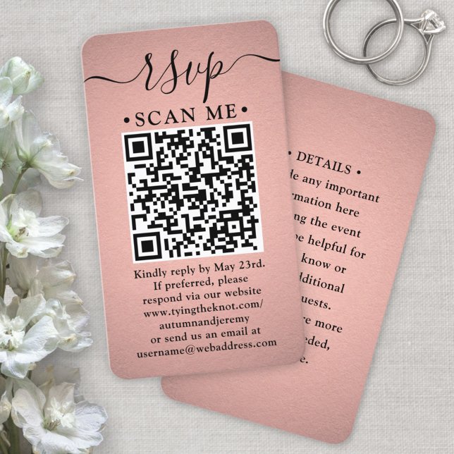 50 Cartes QR RSVP Enclosure Feuille de Rose Doré F (Créateur téléchargé)