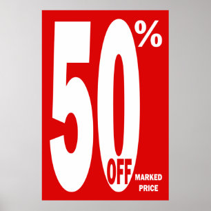 50% DE BON Affiche de vente au détail