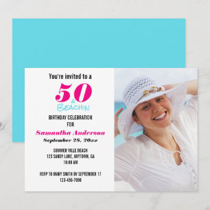 50 et Beachin Anniversaire Fête Photo Invitation