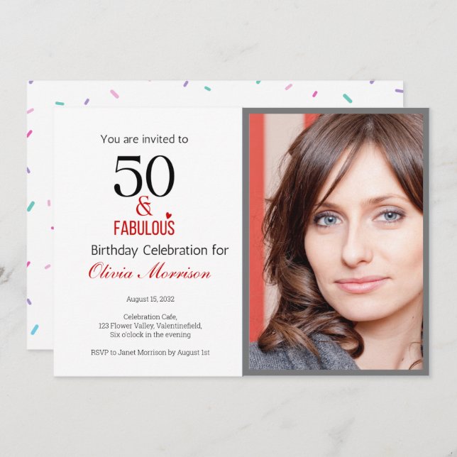 50 et fabuleuse invitation d'anniversaire (Devant / Derrière)