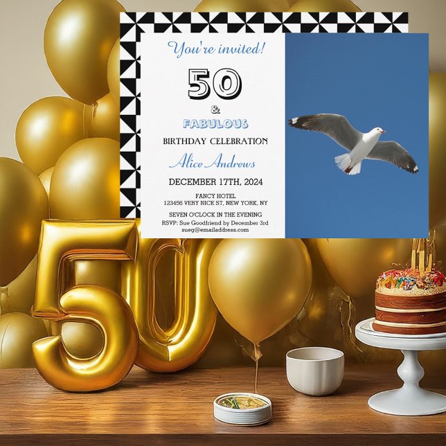 50 et Fabuleux Anniversaire Photo Invitation (Front & Back with Background)