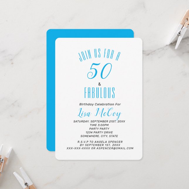 50 Et Fabuleux Elégant Anniversaire Invitation (Devant/Arrière en situation)