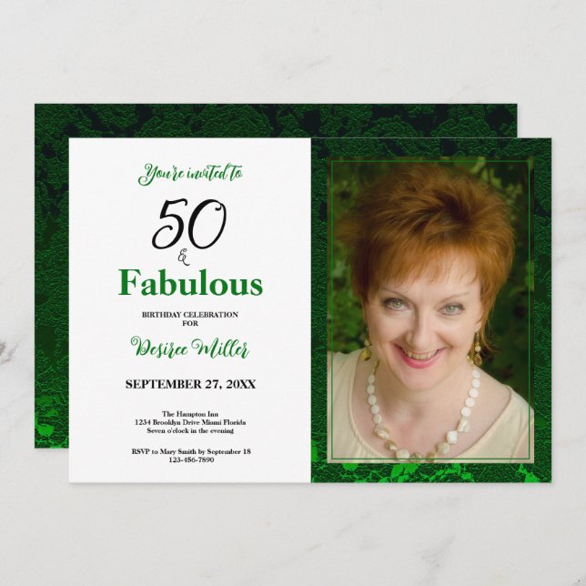 50 Et Fabuleux Green Floral Invitation Anniversair (Devant / Derrière)