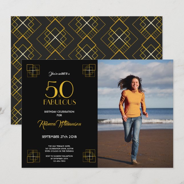 50 et Fabuleux Invitation d'anniversaire style Art (Devant / Derrière)