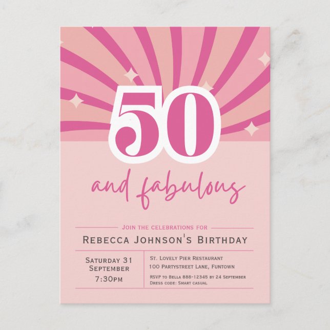 50 et fabuleux Pink 50th Birthday Invitation (Devant)