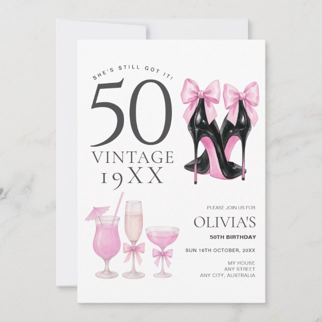 50 et fabuleux Pink Heels & Cocktails Invitation (Devant)
