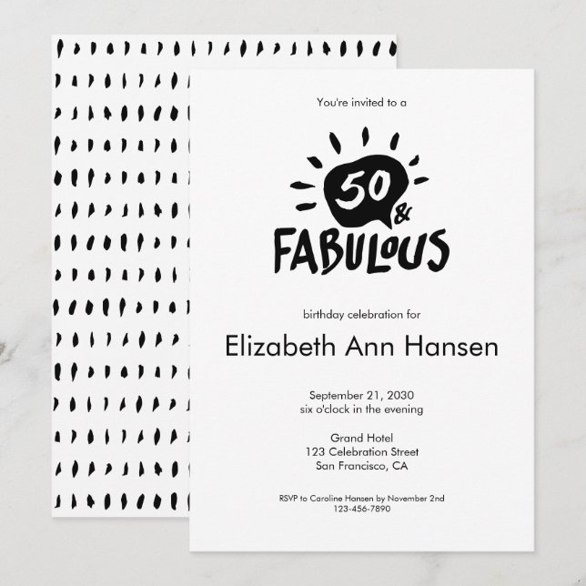 50 et Fabulous Black 50e anniversaire Invitation (Devant / Derrière)