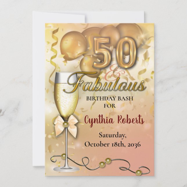 50 et Fabulous Luxurious Gold Balloons Invitation (Devant)