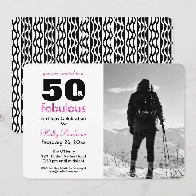 50 et Fabulous Party Invitation avec B&W Photo (Devant / Derrière)