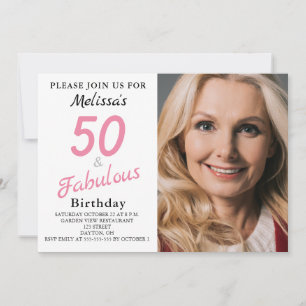 50 et Fabulous Photo Pink Invitation Anniversaire