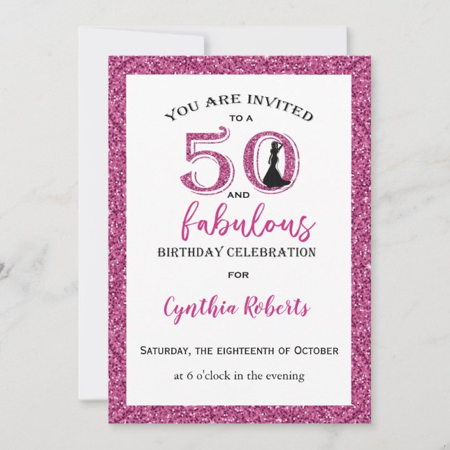 50 et Fabulous rose Invitation d'anniversaire (Devant)