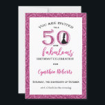 50 et Fabulous rose Invitation d'anniversaire<br><div class="desc">Vous êtes invités à une célébration d'anniversaire 50 et fabuleuse avec bordure et texte rose glittery.  Ajoutez le nom,  la date,  l'adresse et d'autres informations à l'avant et à l'arrière de la carte.  Recherchez également les étiquettes de adresse,  autocollants et enveloppes correspondants.</div>