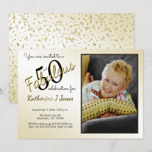 50 et Fabulux Invitation Anniversaire Noir/Or 50èm
