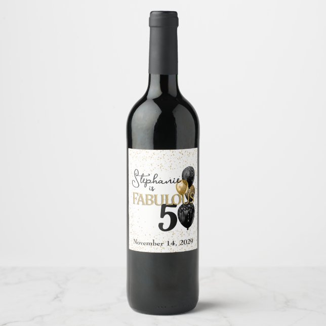 50 & Fabuleux Black Gold Glam Vin Étiquette (Devant)