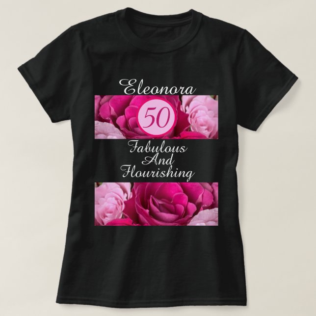 50 Fabuleux et florissant T-shirt noir personnalis (Design devant)
