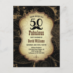 50 Fabuleux Moustache Carte Vintage Anniversaire