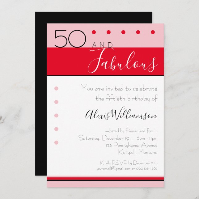 50 Fabuleux Pink Red Elegant Stripes Invitation (Devant / Derrière)