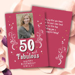 50 & Fabulous Foliage Magent 50th Birthday Photo<br><div class="desc">50 et Fabulous Foliage Magenta Carte photo 50e anniversaire. 50 et texte fabuleux en écriture blanche tendance avec un nom et feuillage blanc sur un arrière - plan magenta vif. Personnalisez-le avec votre photo,  votre nom et l'âge. Ajoutez votre texte à l'arrière de la carte ou effacez-le.</div>
