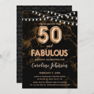 50 & Fabulous Gold Balloon Invitations Anniversair