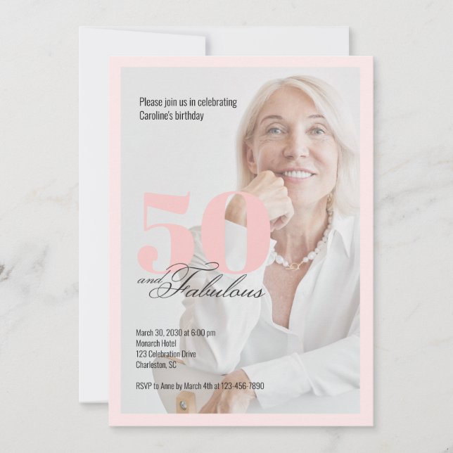 50 & Fabulous Pink 50th Birthday Invitation (Devant)
