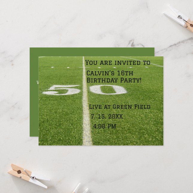 50 Green football field anniversaire invitation (Devant/Arrière en situation)