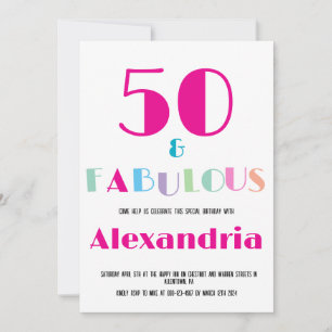 50 & Invitation de anniversaire moderne coloré fab