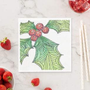 50 serviettes en papier Holly Jolly