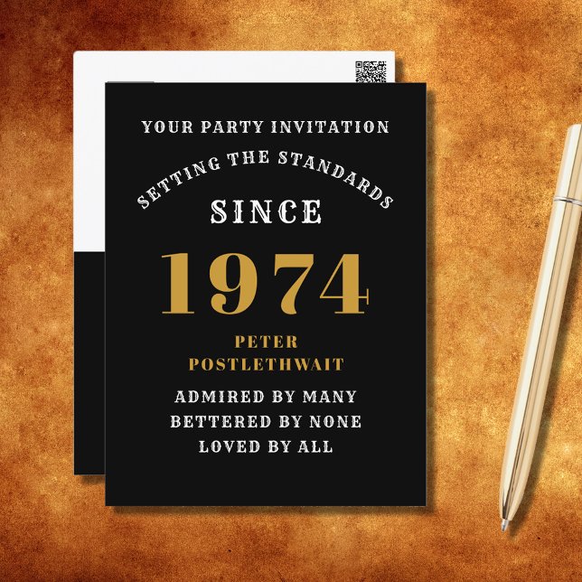 50e Anniversaire 1974 Invitation Or Noir (Elegant Black and Gold 50th Birthday Invitation - Create Your Own Personalized Design. )