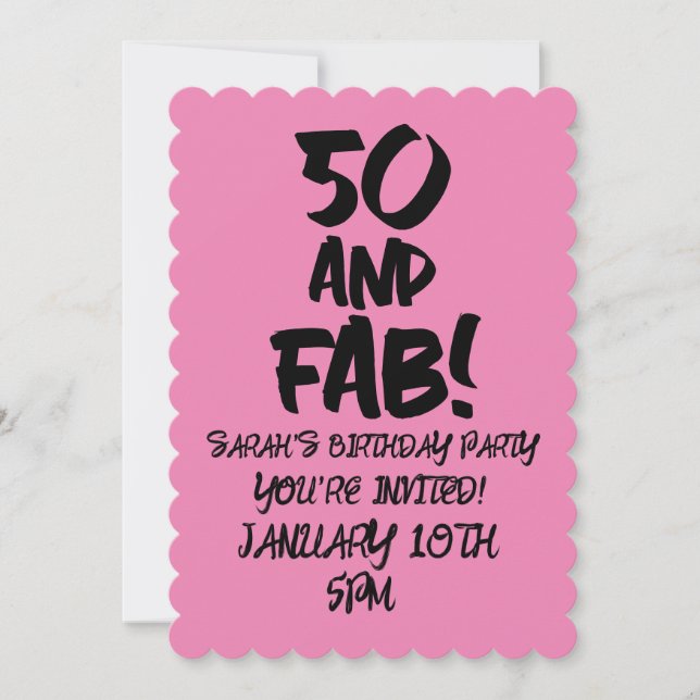 50e ANNIVERSAIRE 50 ET FAB PINK PARTY INVITATIONS (Devant)