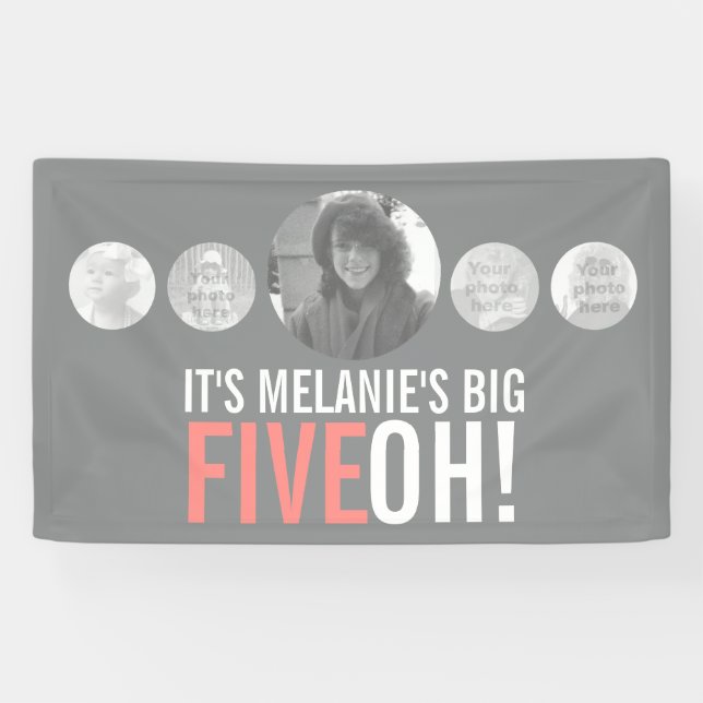 50e anniversaire 5 photos personnalisées bannière  (Horizontal)