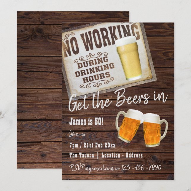 50e anniversaire à la bière Invitations Rustique (Devant / Derrière)