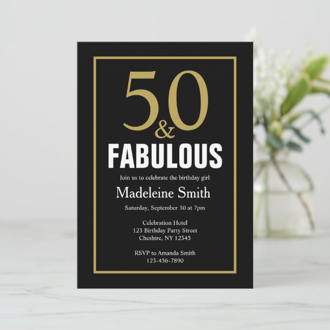 50e anniversaire Black and Gold Party Invitation (Debout devant)